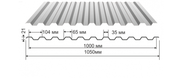 Профнастил оцинкованный С-21 1050x2000 (эконом) купить недорого в Мендюкино