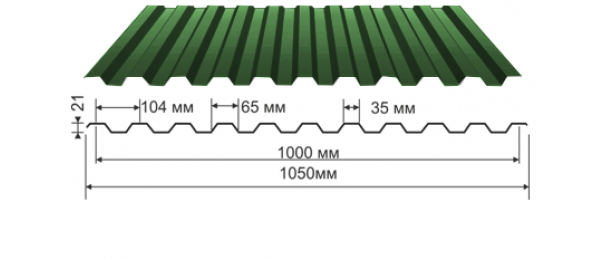 Профнастил зеленый оцинкованный  RAL 6005 С-21 купить недорого в Мендюкино